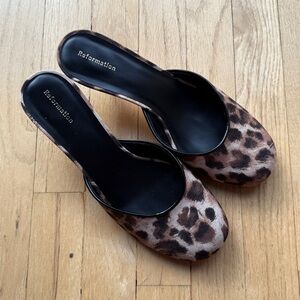 Reformation Leopard Print Mules
